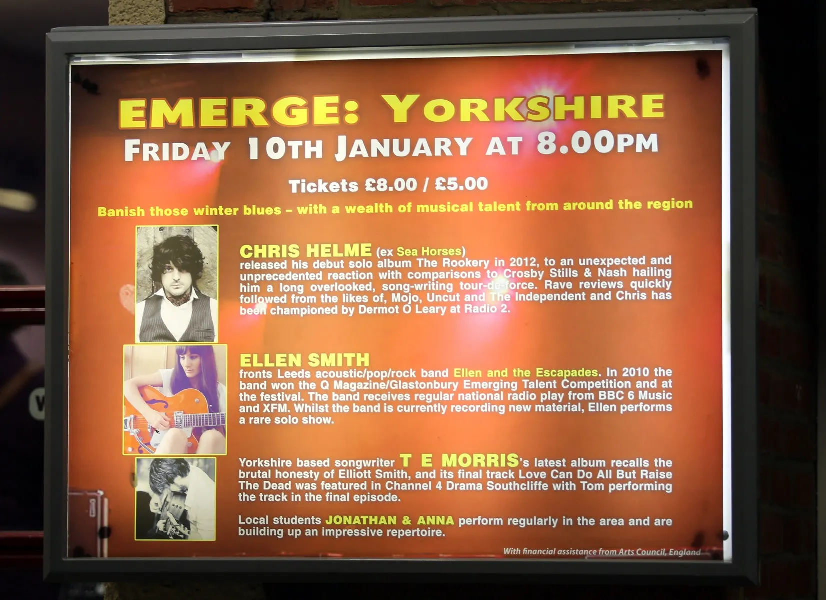 Emerge: Yorkshire (feat. T E Morris, Ellen Smith, Chris Helme) – Pocklington Arts Centre, 10th January 2014 23 Emerge: Yorkshire (feat. T E Morris, Ellen Smith, Chris Helme) – Pocklington Arts Centre, 10th January 2014 1