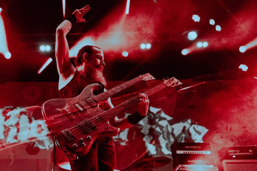 High on Fire playing a double necked bass.