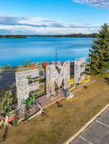 FME sign against lake.