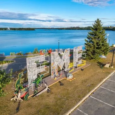 FME sign against lake.